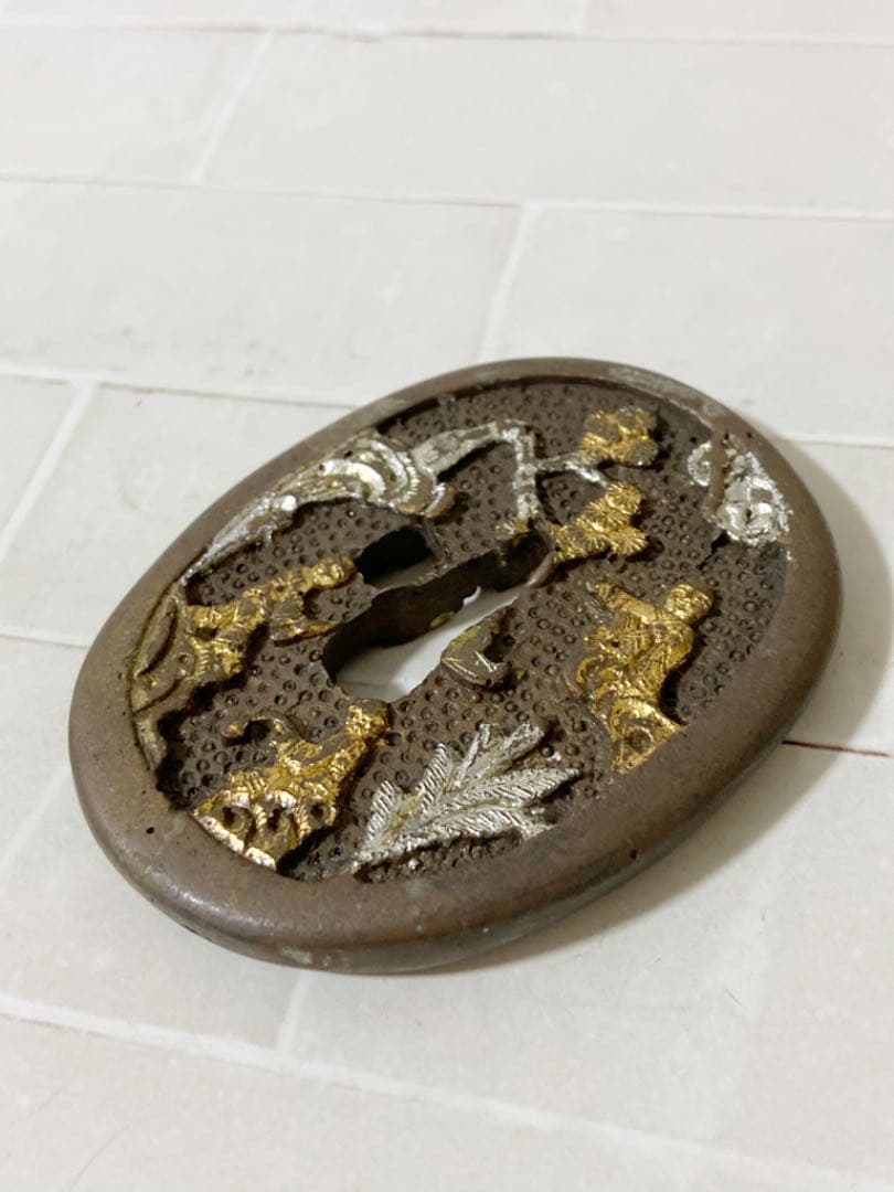 日本刀 装具 刀鍔 人物 金 銀 骨董品 古物 ヴィンテージ  アンティーク