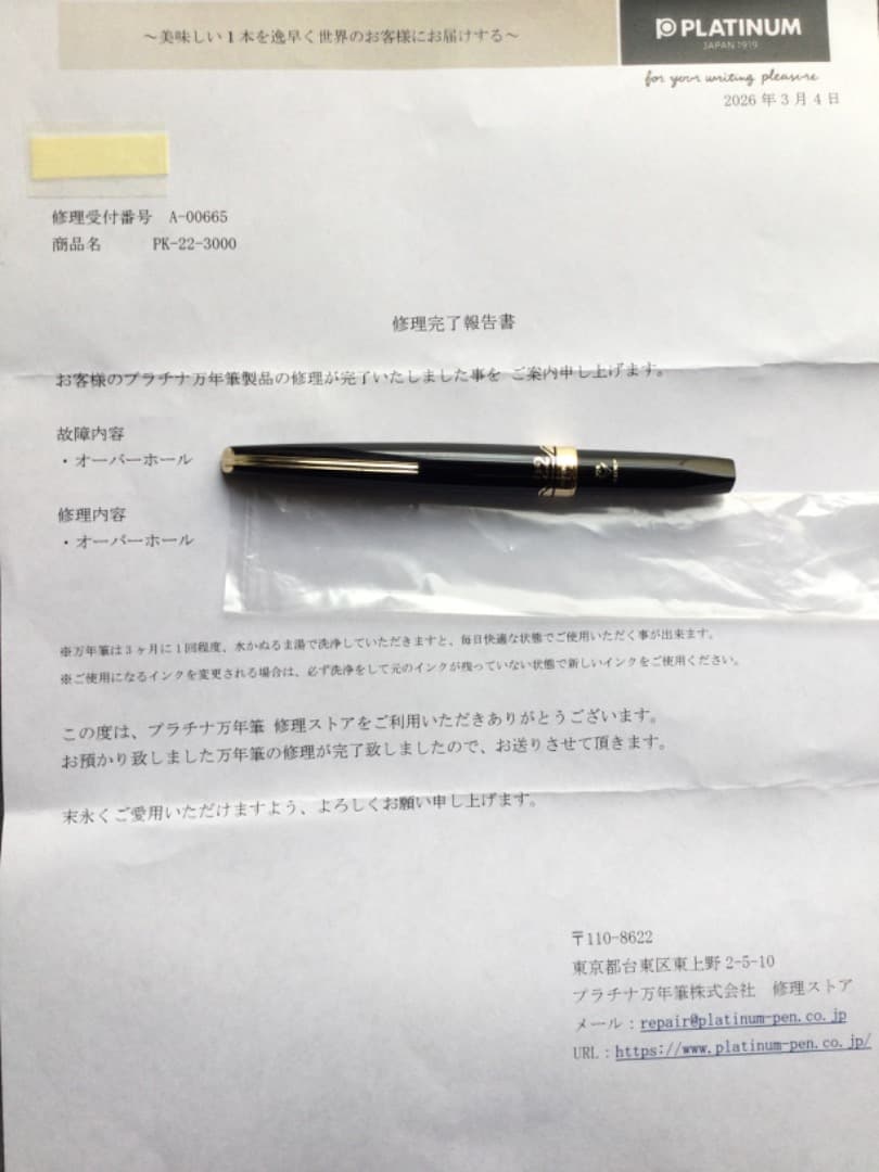 PLATINUM 22K(中字)万年筆 ブラック　(当時物)