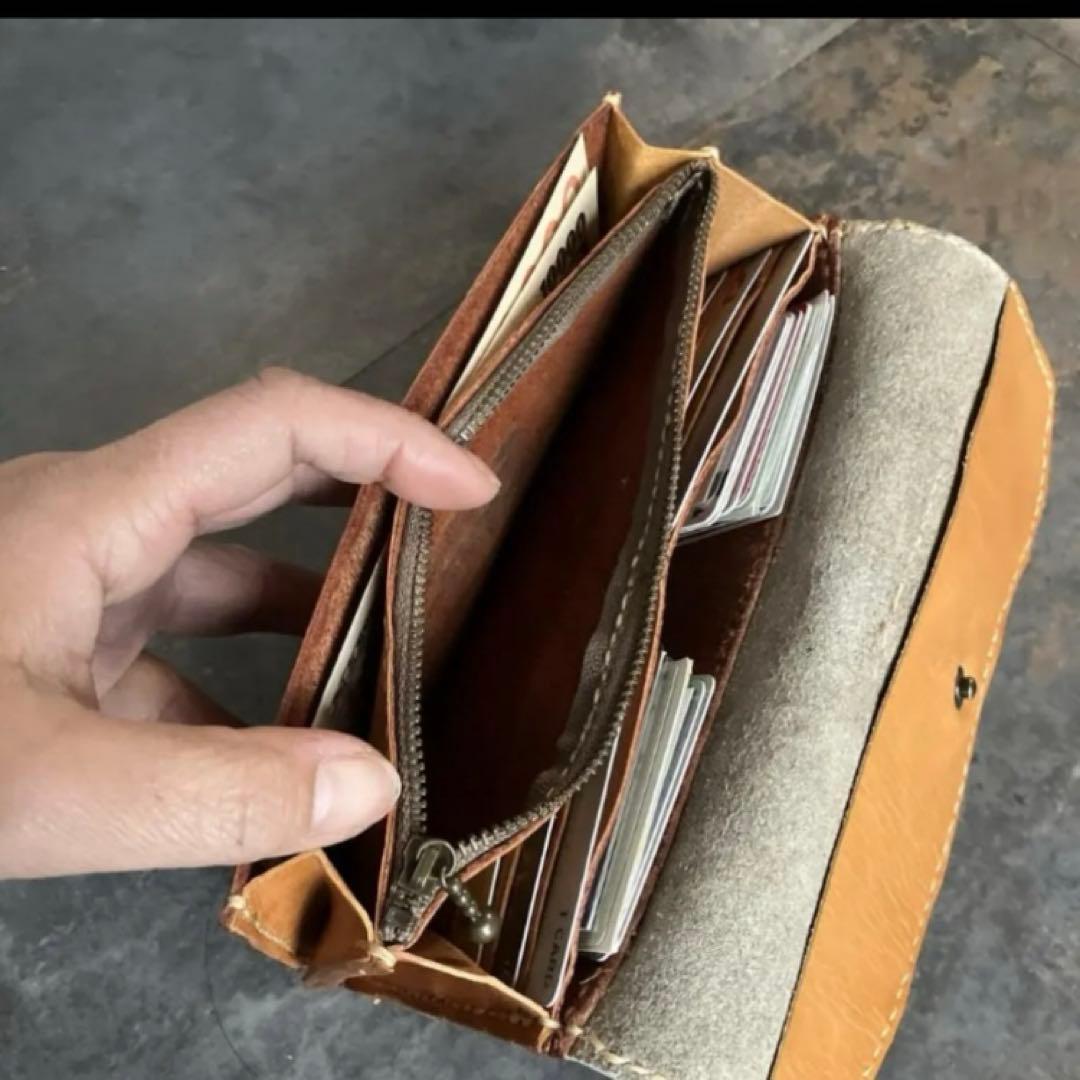 本革☆ハラコ財布　ヌメ革　プルアップカーキ レザー財布　長財布