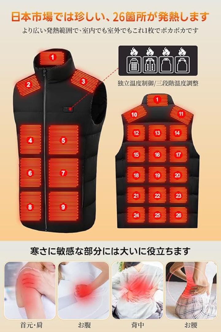 新品！電熱ベスト　ブラック　Lサイズ　 男女兼用　 USB給電