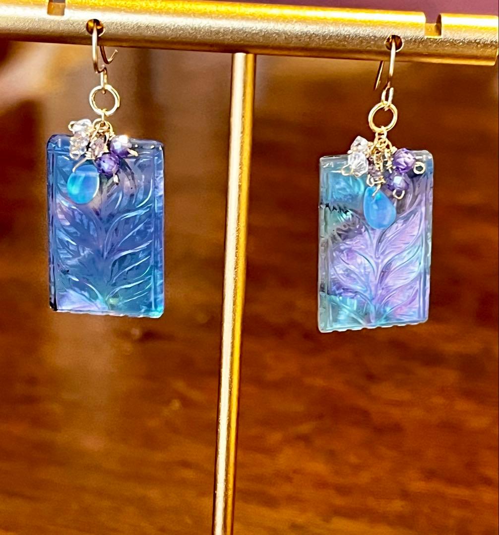 SALEラピス✖️マザオパ✖️水晶ヘリコニアLeafカービングピアス です