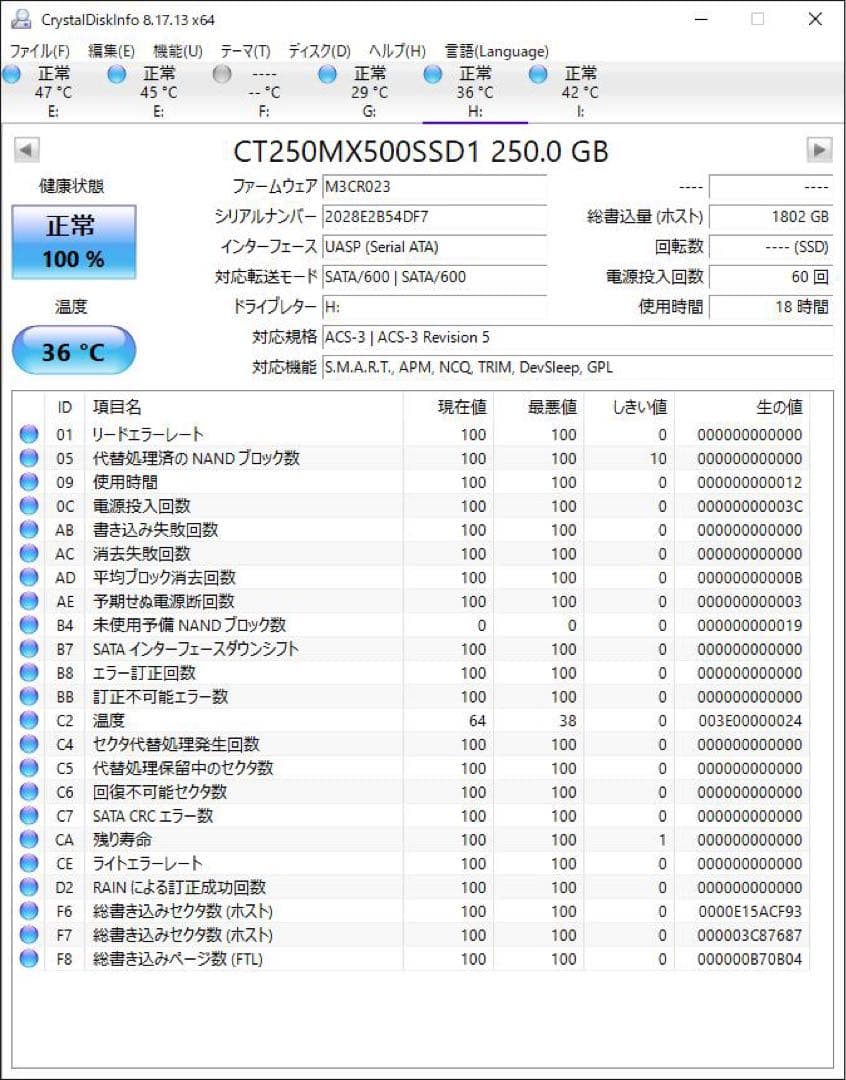Crucial MX500 2.5インチ SSD 250GB