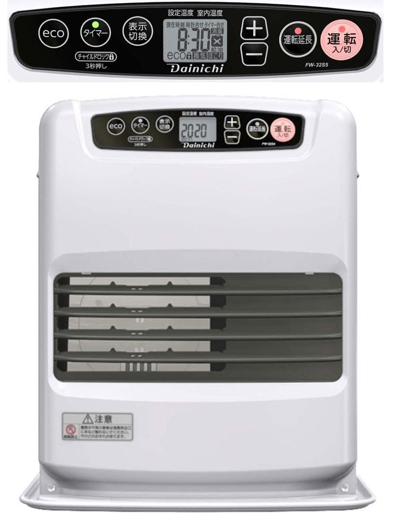ダイニチ石油ファンヒーター《ＦＷ－Ｅ３２Ｓ５－Ｗ白》木造９畳鉄筋１２畳　新品保付