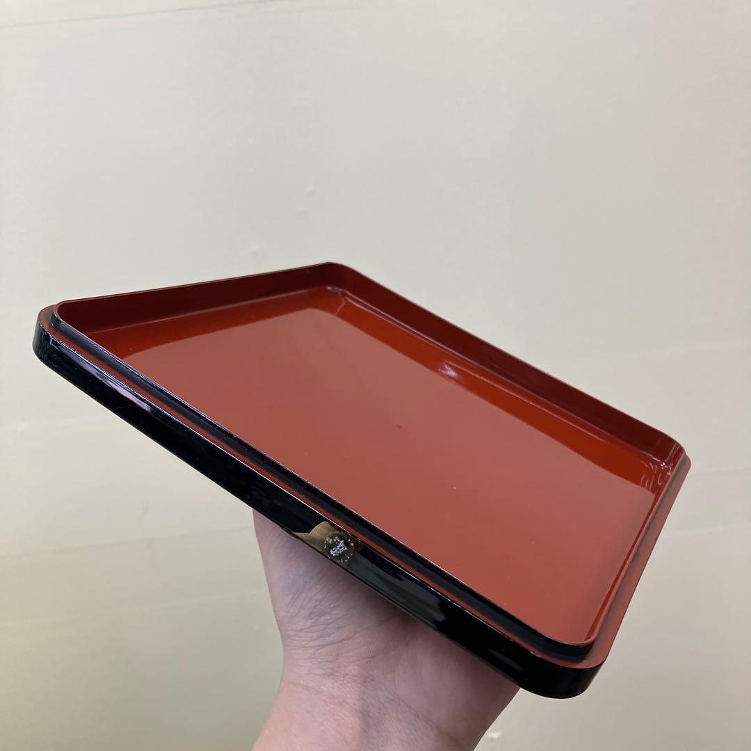 E-2 高級 漆器 三段重箱 松鶴 蒔絵 黒内朱 縁起物 お正月 おせち レトロ
