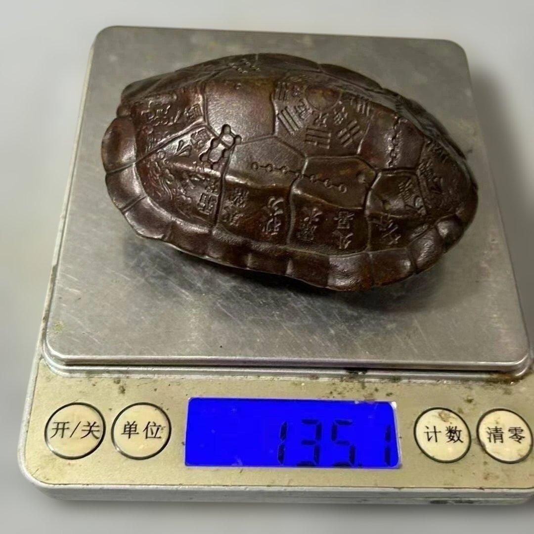 古銅風 亀甲 富甲天下 手把件 小置物 開運 縁起物 銅銭付 工芸品 A