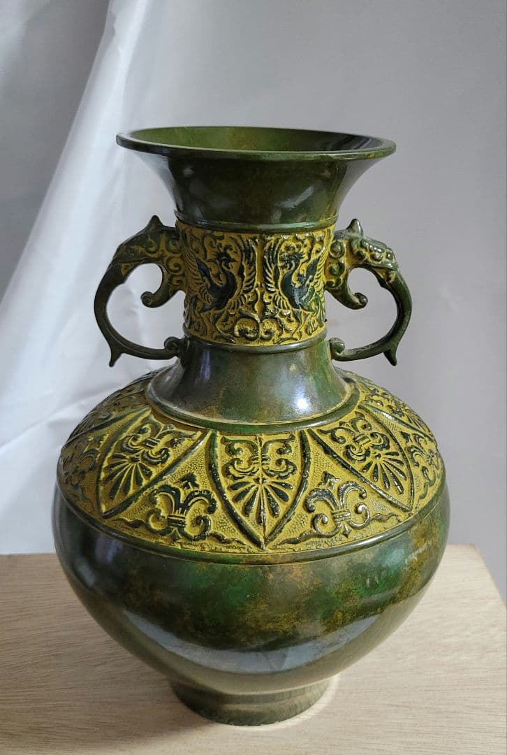 高岡銅器　吉秀作　花瓶　花器　青銅製　銅壺　ヴィンテージ品