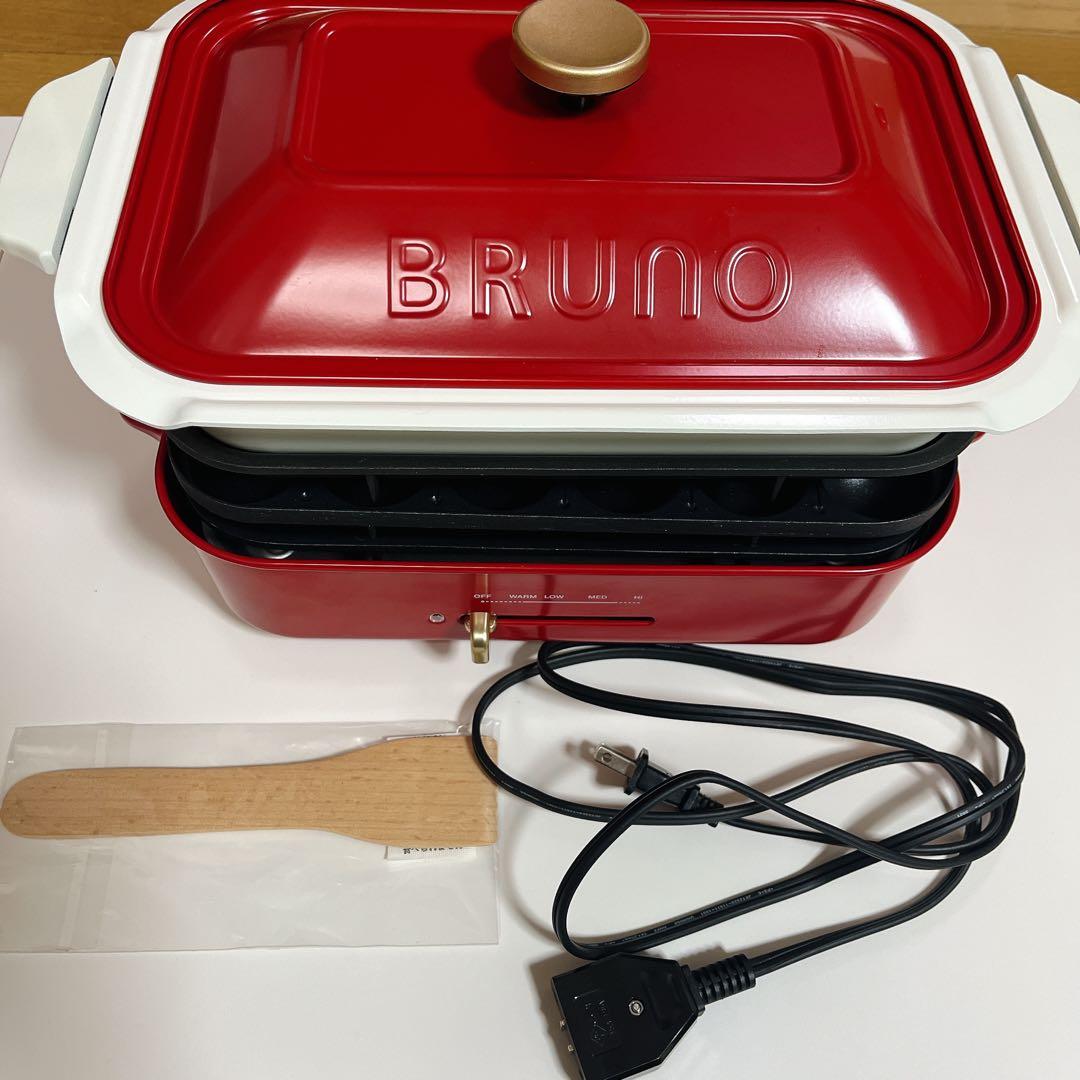 BRUNO コンパクトホットプレート【レッド】美品！ 5種プレートセットです