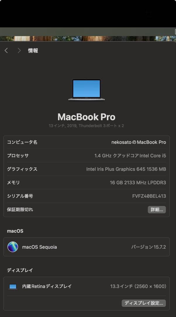 MacBook Pro 13インチ 2019 USキーボード