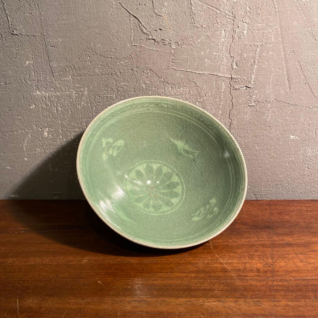 青磁 高麗茶碗 雲鶴文 茶器 抹茶碗 コレクション 骨董品 茶道具