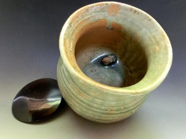 水指■伊賀焼き 袋形水さし 漆器の蓋 お茶道具 古美術 時代物 骨董品■