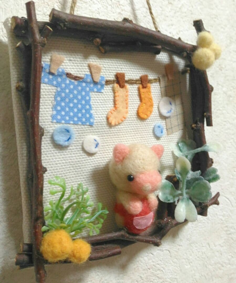 ✿mika様用✿羊毛フエルト✿ミニ額縁ふぅ✿ブタのお母さん✿