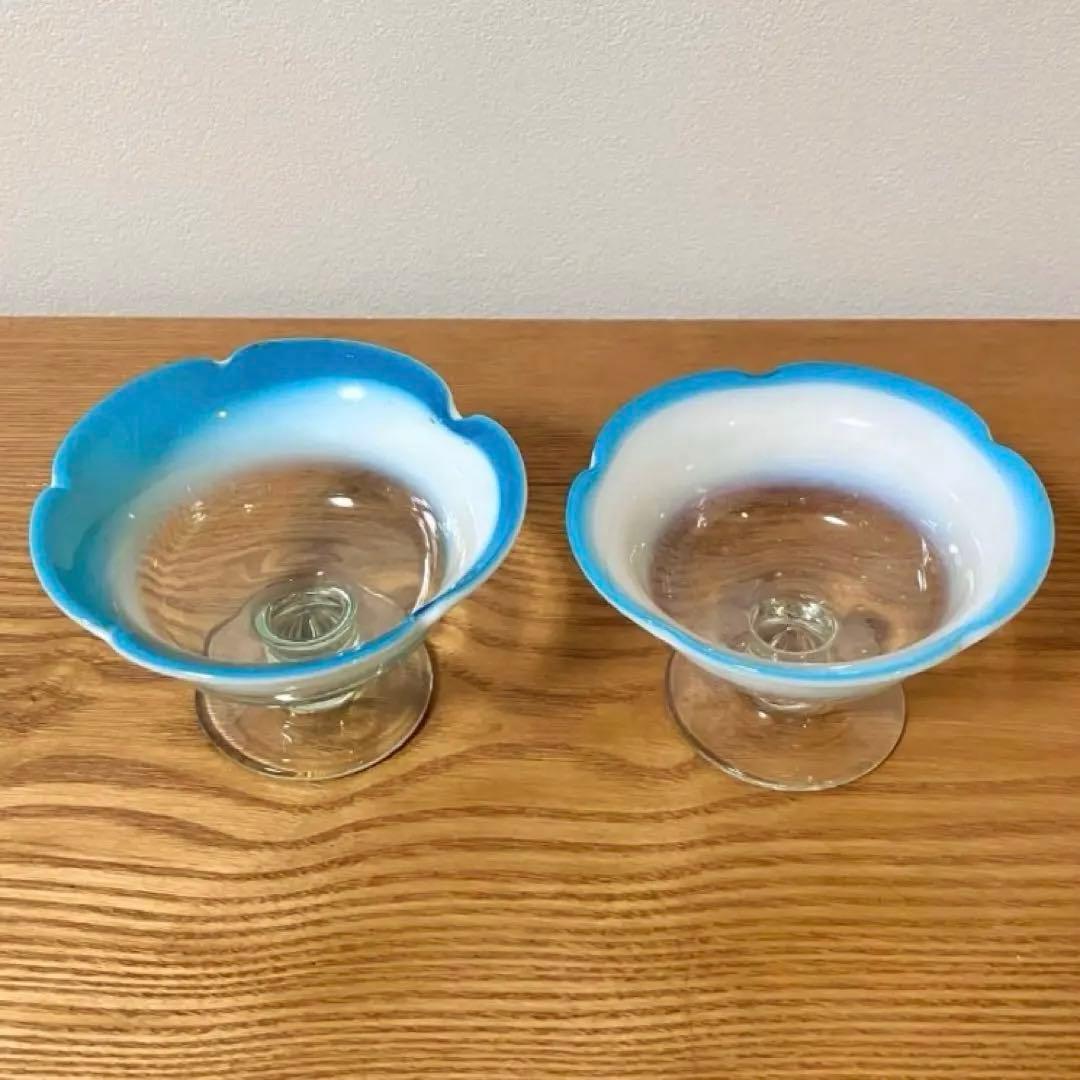 大正ガラス 和ガラス 骨董 氷コップ 氷カップ デザートグラス 乳白色