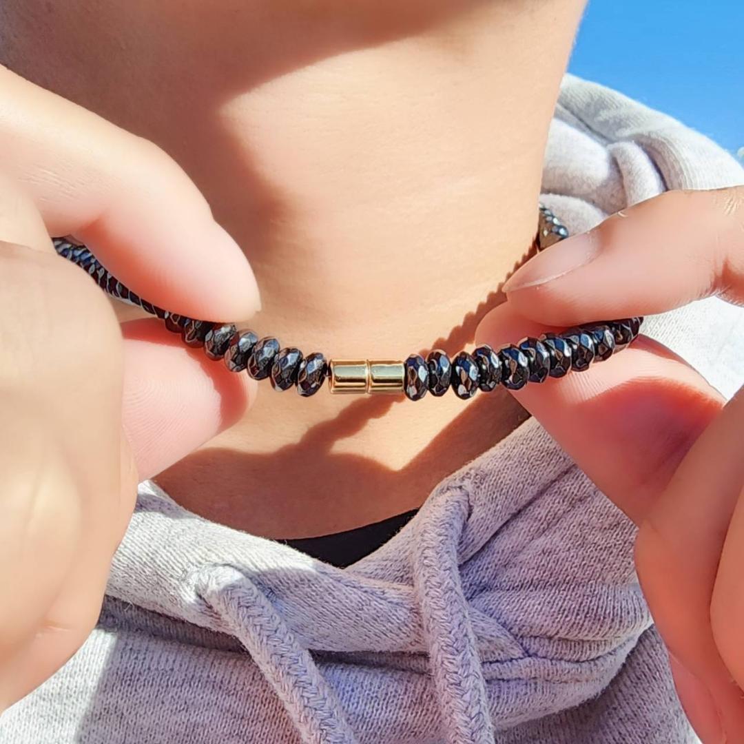 めんたる　ゴールドルチル 磁気ヘマタイト パワーストーンNECKLACE