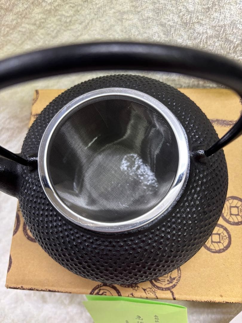 新品保管品　南部鉄器　鉄製急須 黒 ステンレスフィルター付き