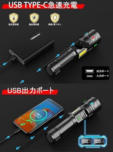 LED 懐中電灯【超高輝度5000000ルーメン・超遠距離照射】充電式 軍DXT