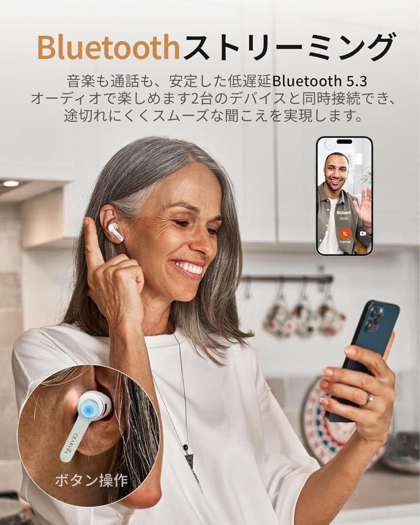 集音器Bluetooth5.3ワイヤレスイヤホン型高速充電式ハウリング抑制