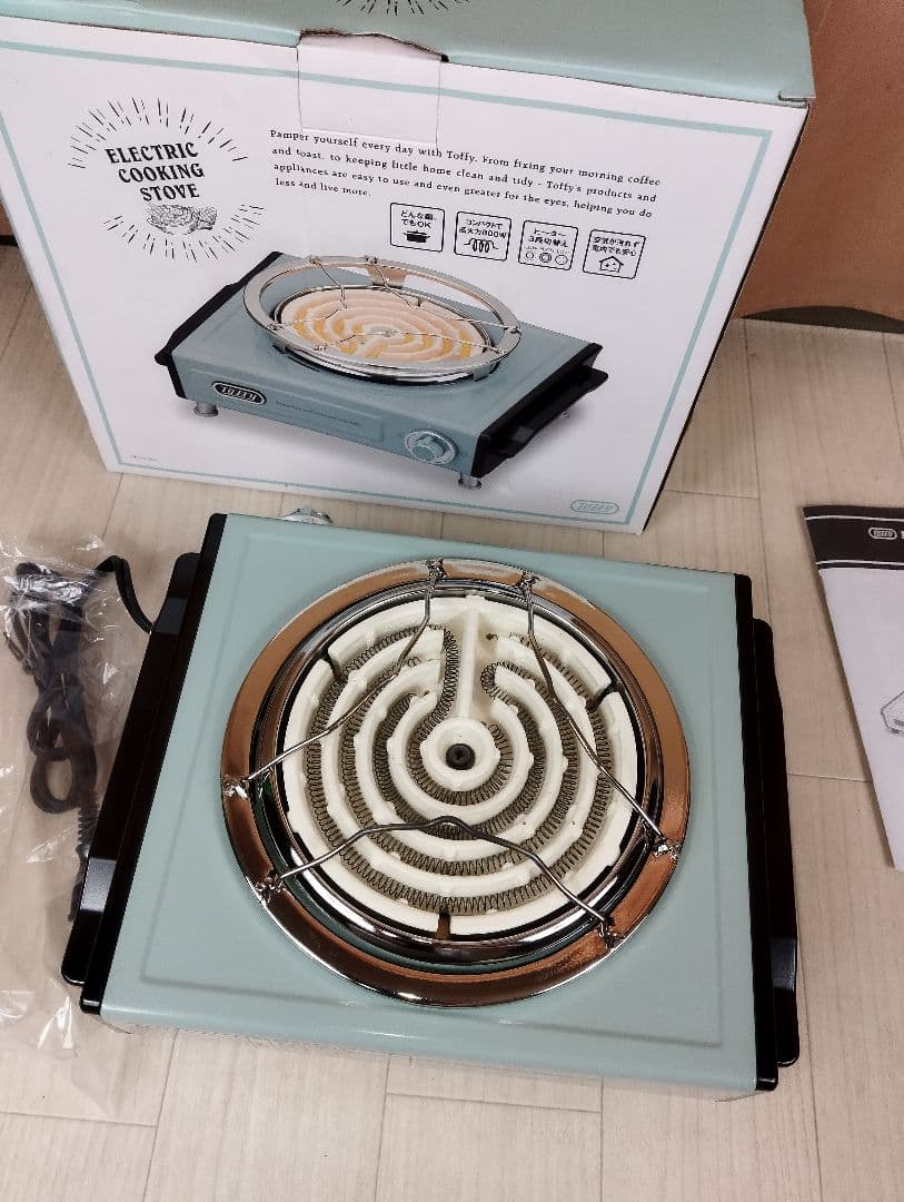 極美品　TOFFY 卓上電気コンロ 800W ペールアクア　箱あり　説明書あり