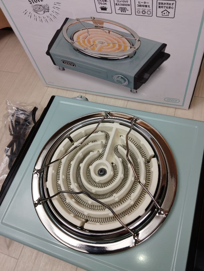 極美品　TOFFY 卓上電気コンロ 800W ペールアクア　箱あり　説明書あり