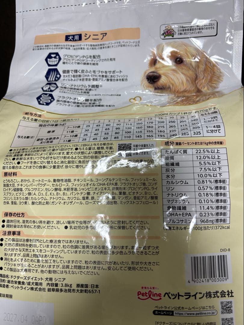 Dr's Diet 犬用 シニア 3.8kg ドクターズダイエット