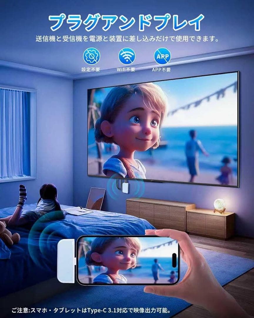 hdmi 無線 ワイヤレス 送受信機セットUSB-C 1080P/2.4G+5G