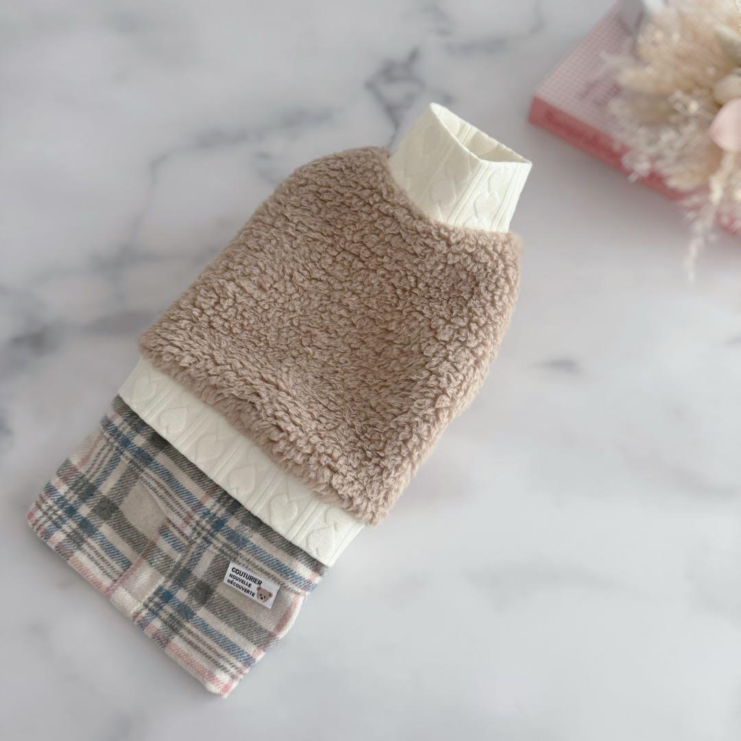 SALE♡ハンドメイド犬服ꕤDMSꕤ重ね着風ワンピース♡ボア♡ハートチェック♡
