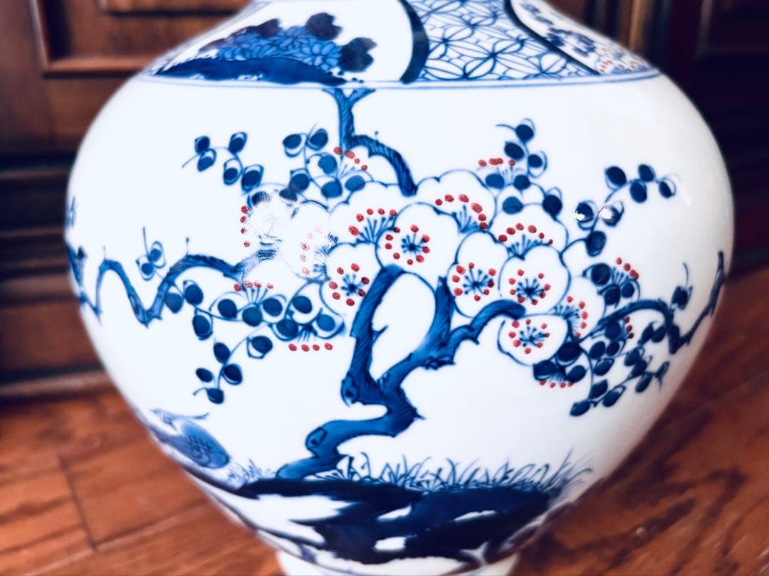 染付　岩に花鳥　花瓶　大