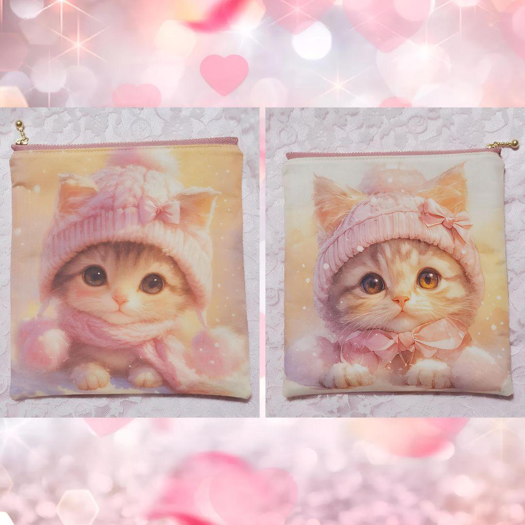 トイプーママ様♥️オーダーページ　フラットポーチ両面パネル　可愛い猫