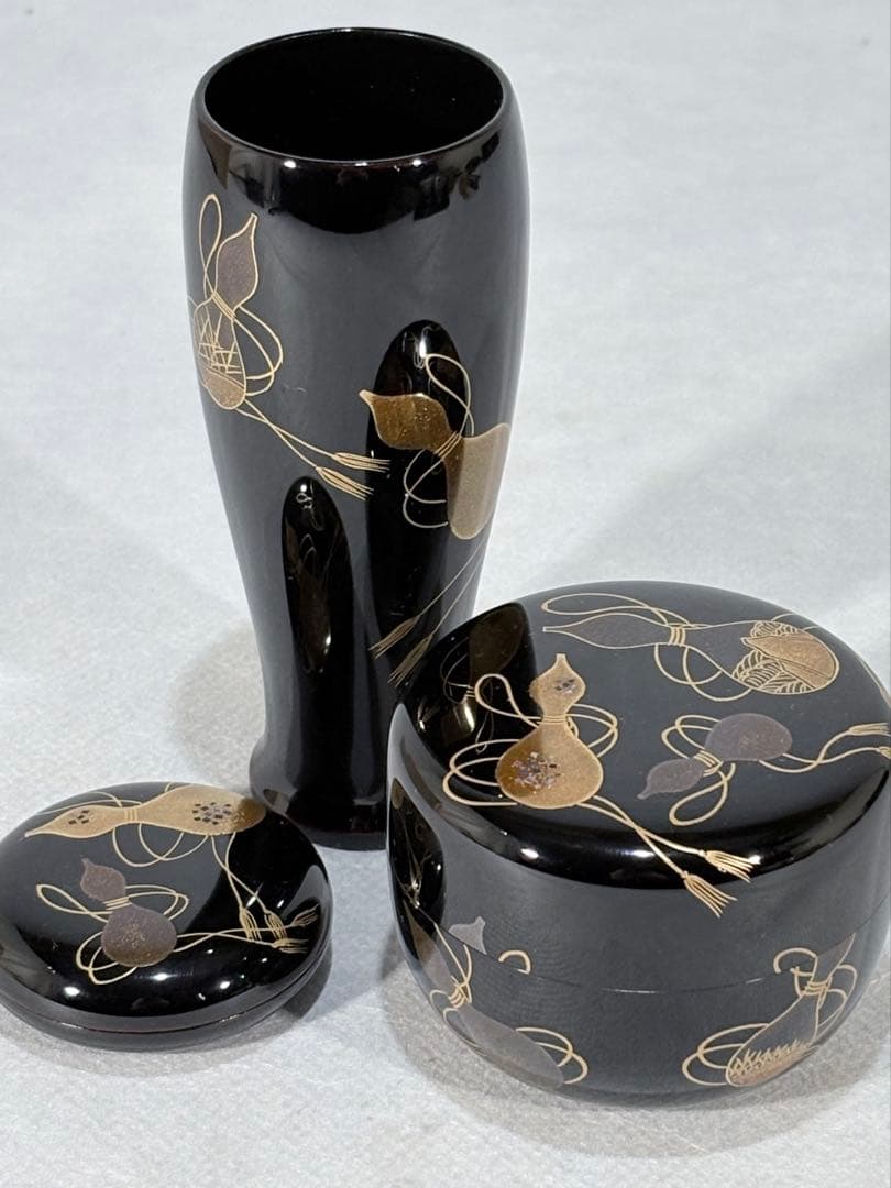 輪島塗　蒔絵師 池端治峰造　六瓢蒔絵利休箱　美品　共箱　茶道具　送料込