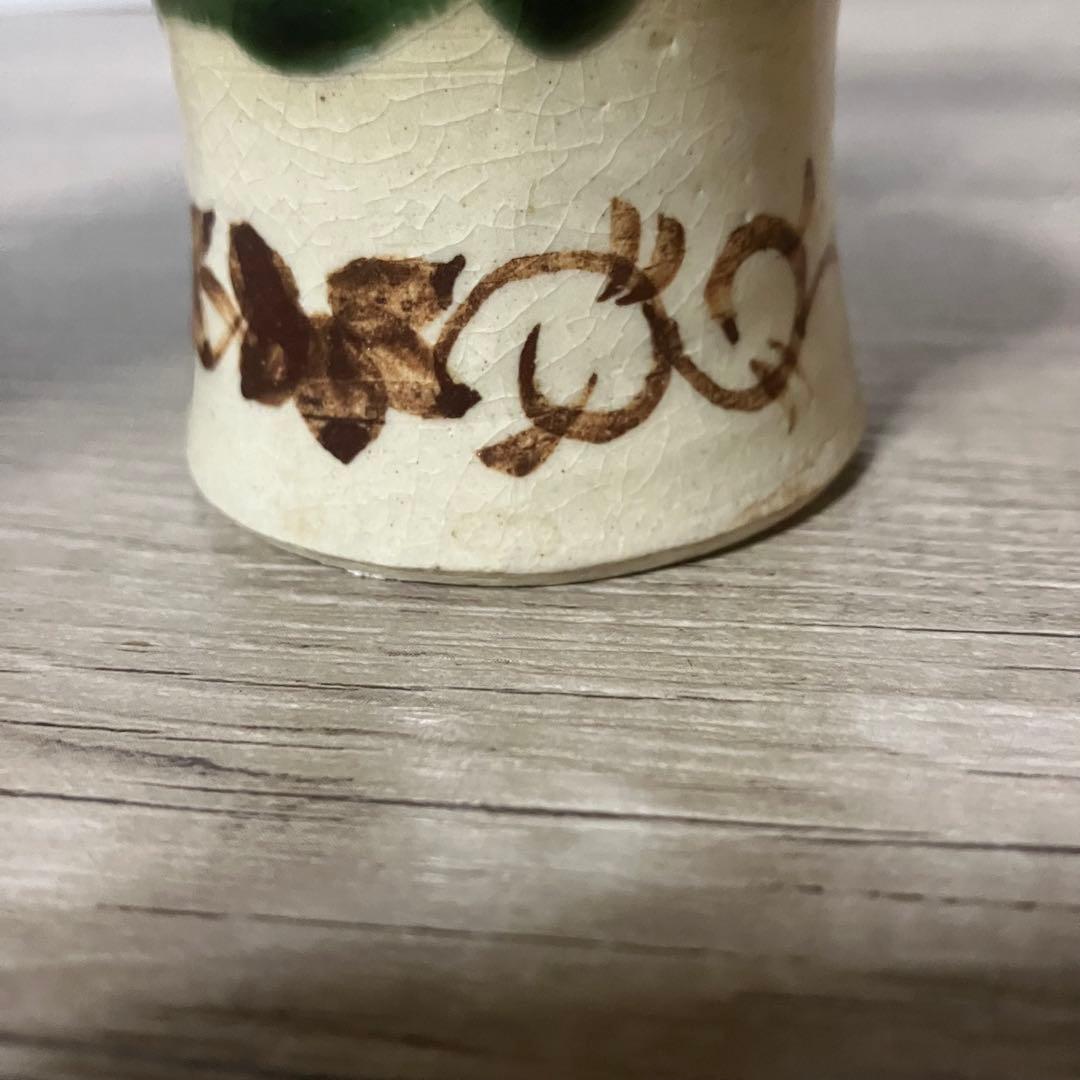 3F 【茶道具】織部焼 陶器製 蓋置（ふたおき） 貫入・花文様 昭和レトロ
