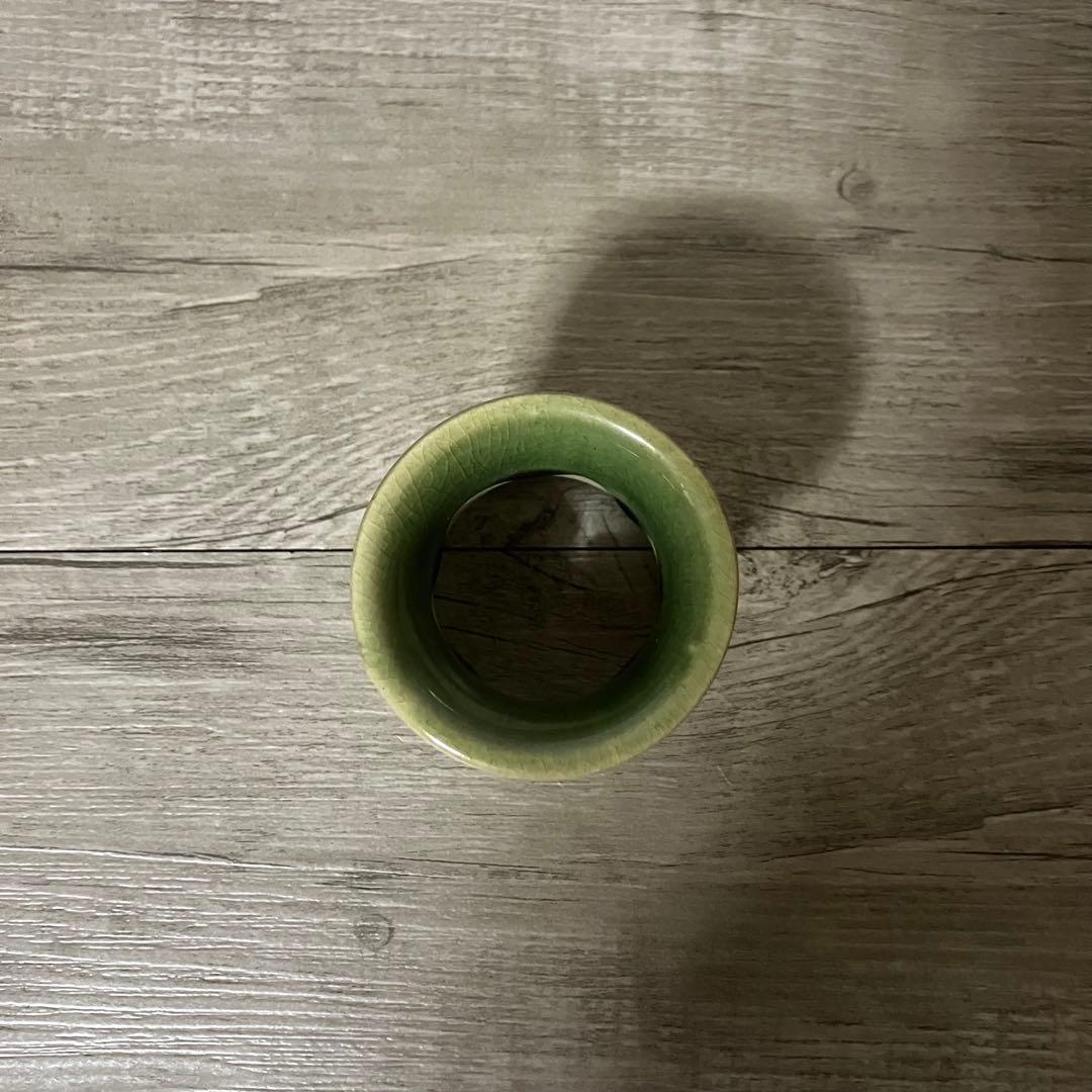 3F 【茶道具】織部焼 陶器製 蓋置（ふたおき） 貫入・花文様 昭和レトロ