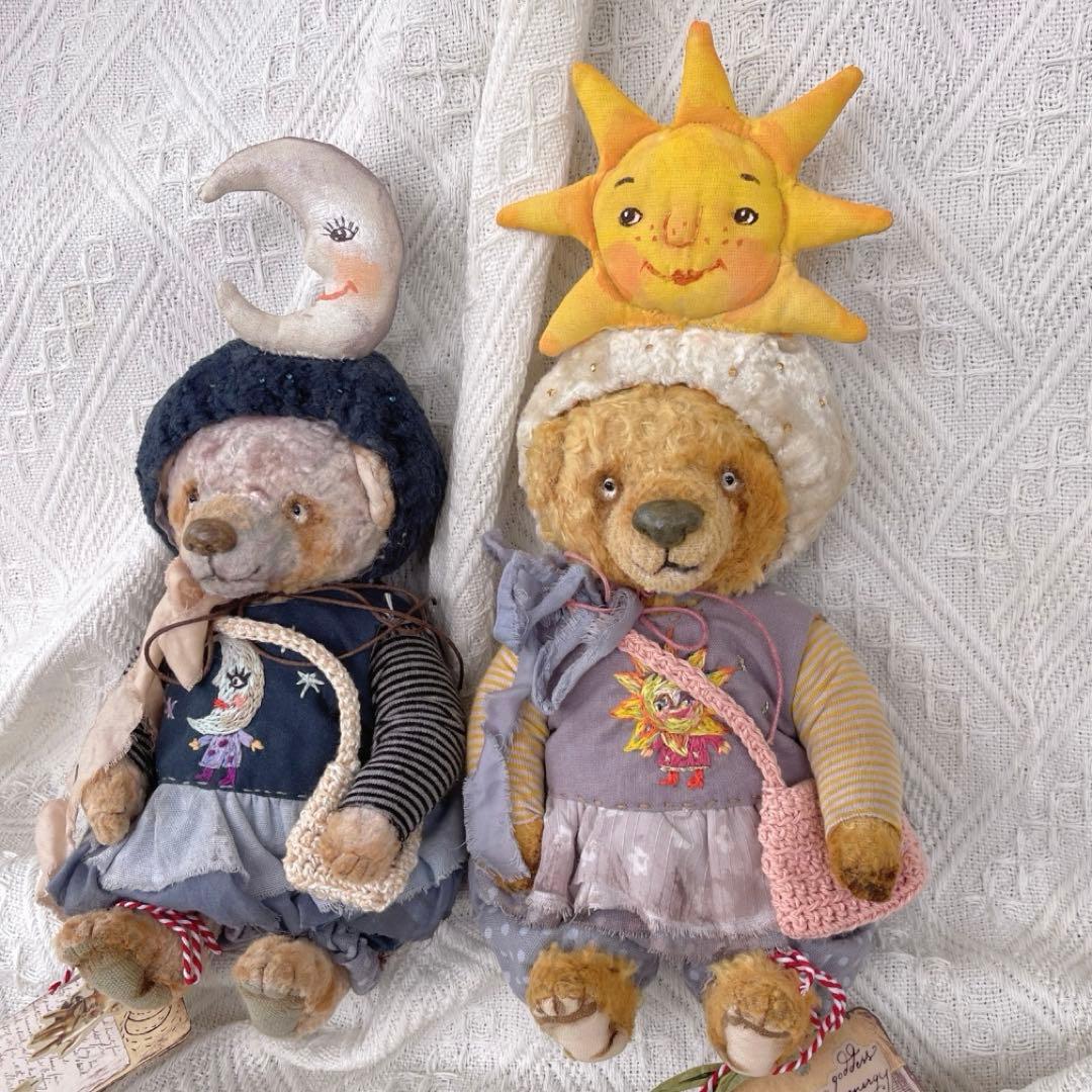 太陽くまと月くまさん アーティストベア テディベア ロシア ハンドメイド