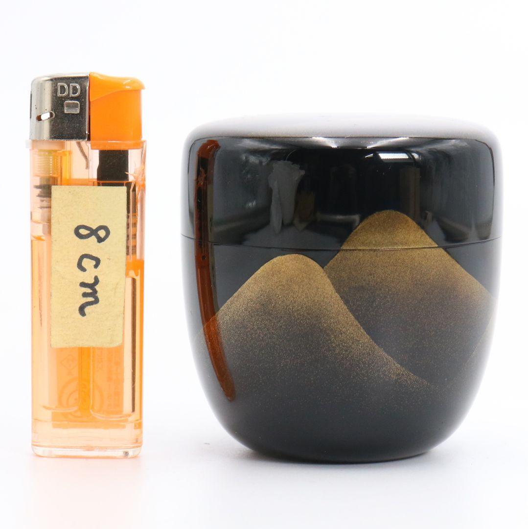 山下泰園作 遠山蒔絵 中棗 内銀溜塗 茶道具 共箱　OJ634　NT9