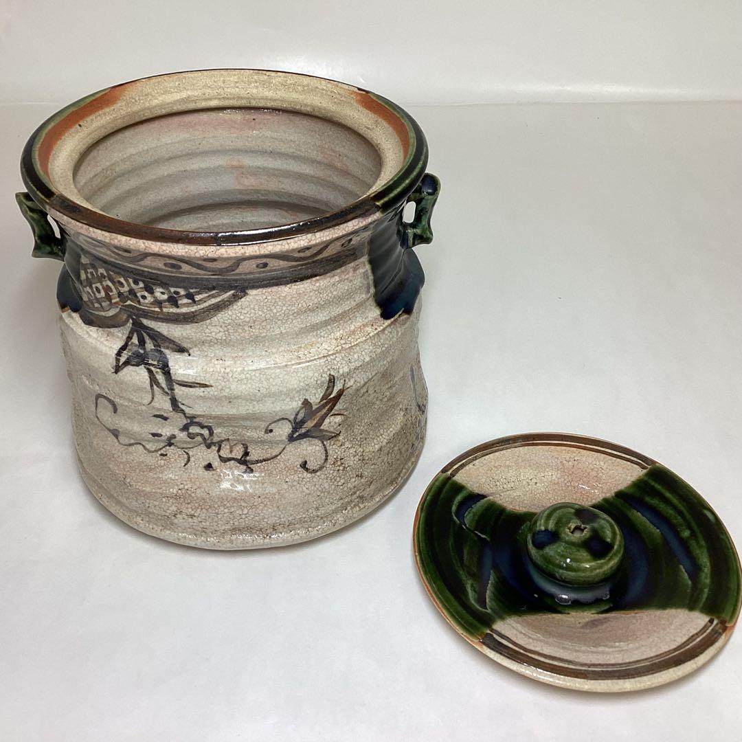 水指 耳付 織部 山口錠鉄 木箱入 茶道具 古物品