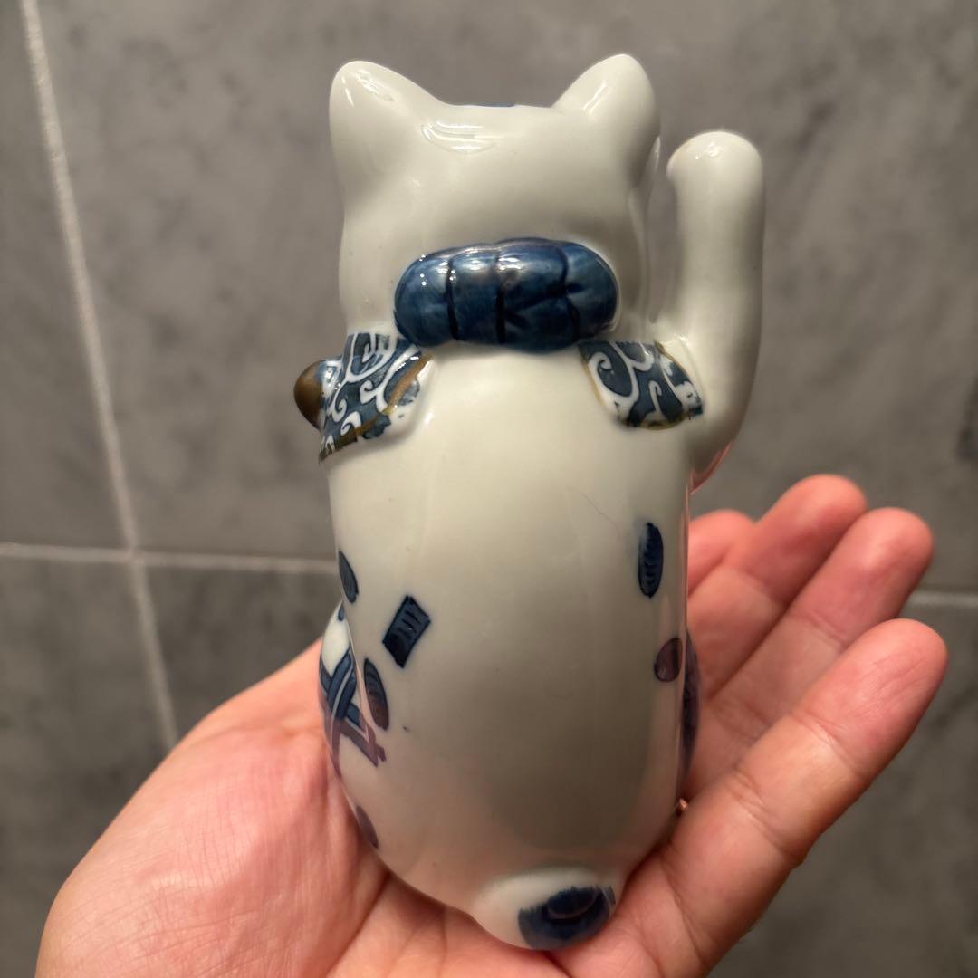 80-90年代ヴィンテージ藍色が美しく、縁起の良いモチーフが散りばめられた招き猫
