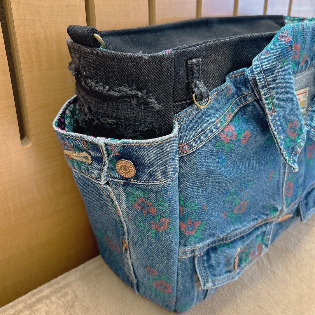 ゆぴさまオーダー。デニムジャケットリメイクバッグ【ハンドメイド】
