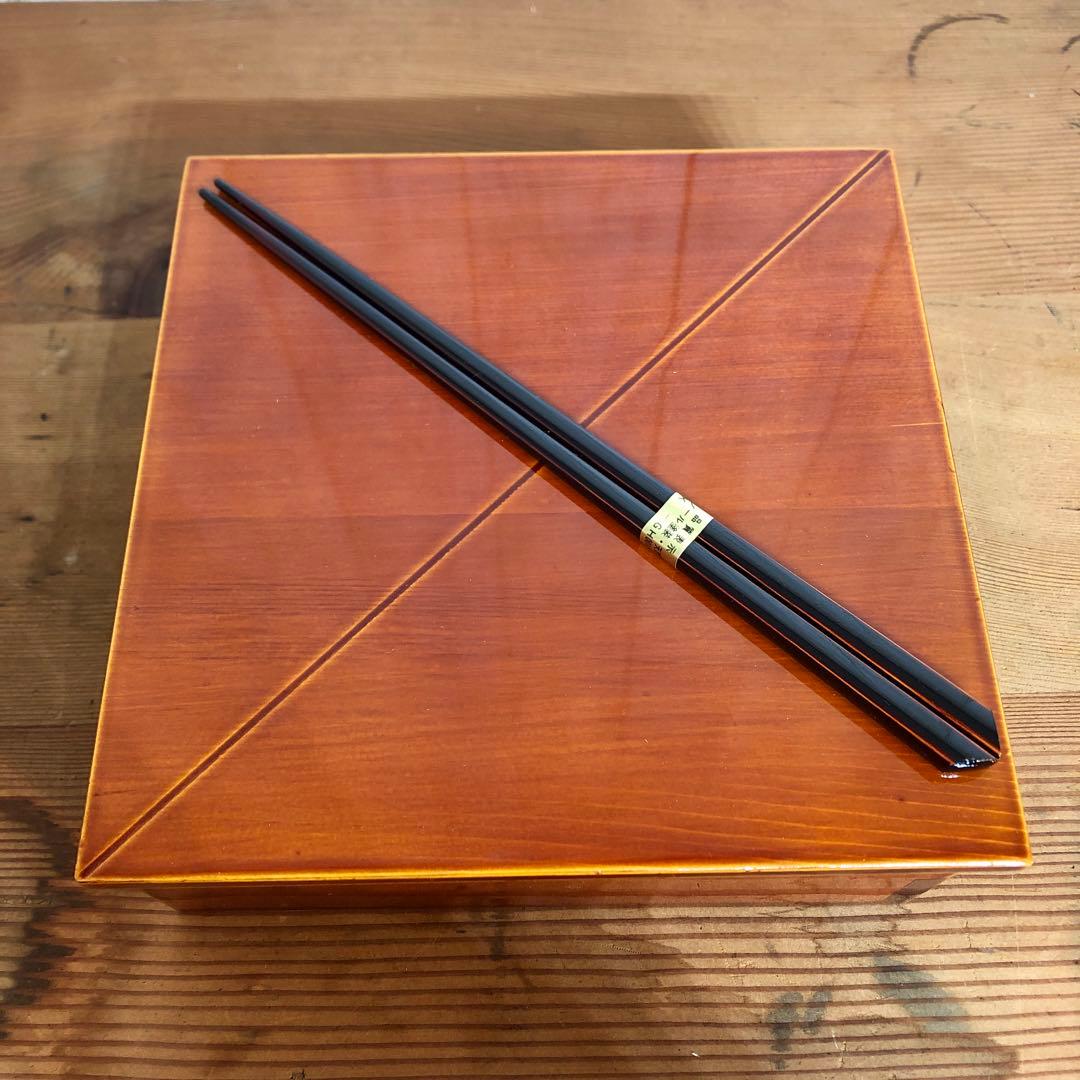 飛騨春慶　漆器　お弁当箱・お箸セット　うるし塗装　天然木　18cm