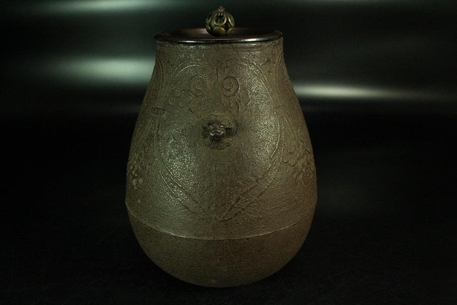 茶道具 饕餮紋 釜 古作 時代物(K-A822)