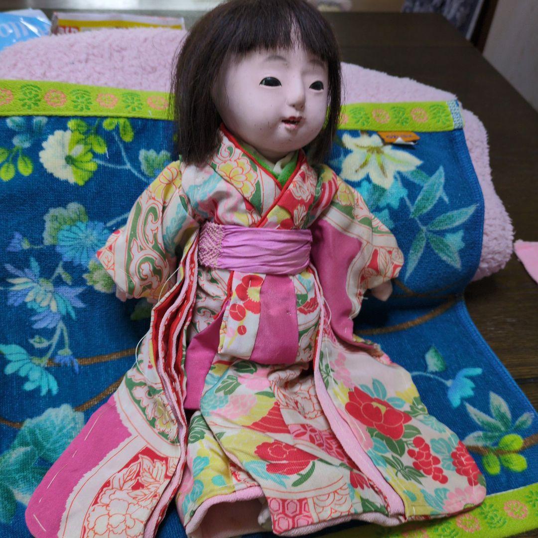 超超　可愛い　市松人形　縮緬座布団　 大正時代
