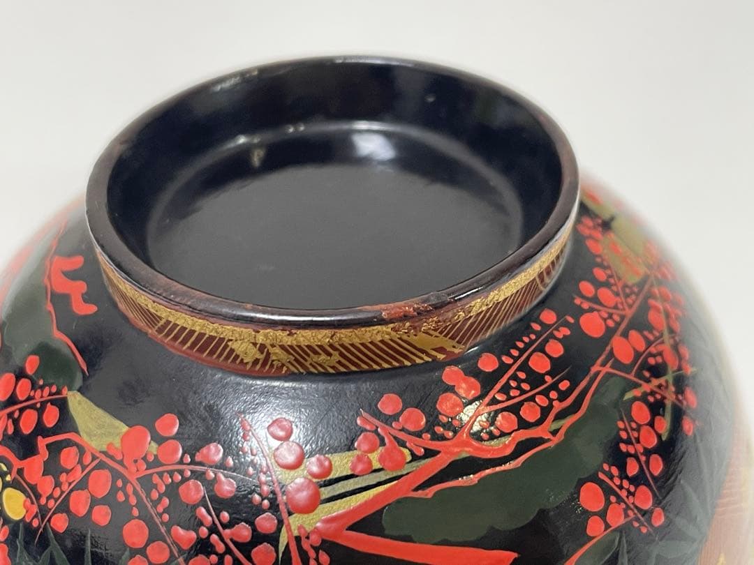 【現状品】漆器 秀衡塗 蓋付椀 金彩 朱塗 割烹 懐石 アンティーク 2個