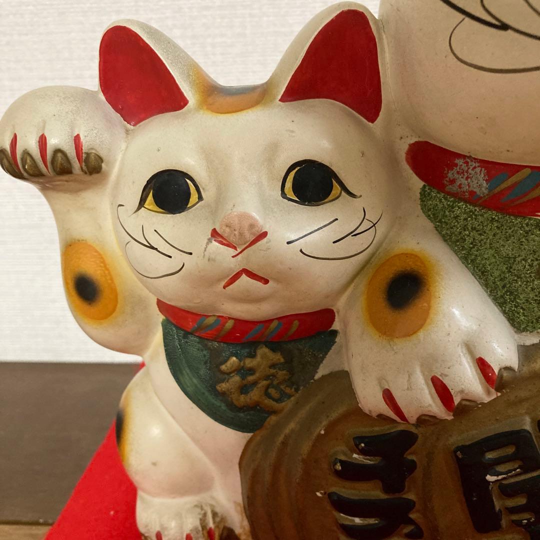 冨本人形園　招き猫　親子　古い　60年以上　昭和　レトロ　アンティーク　常滑焼