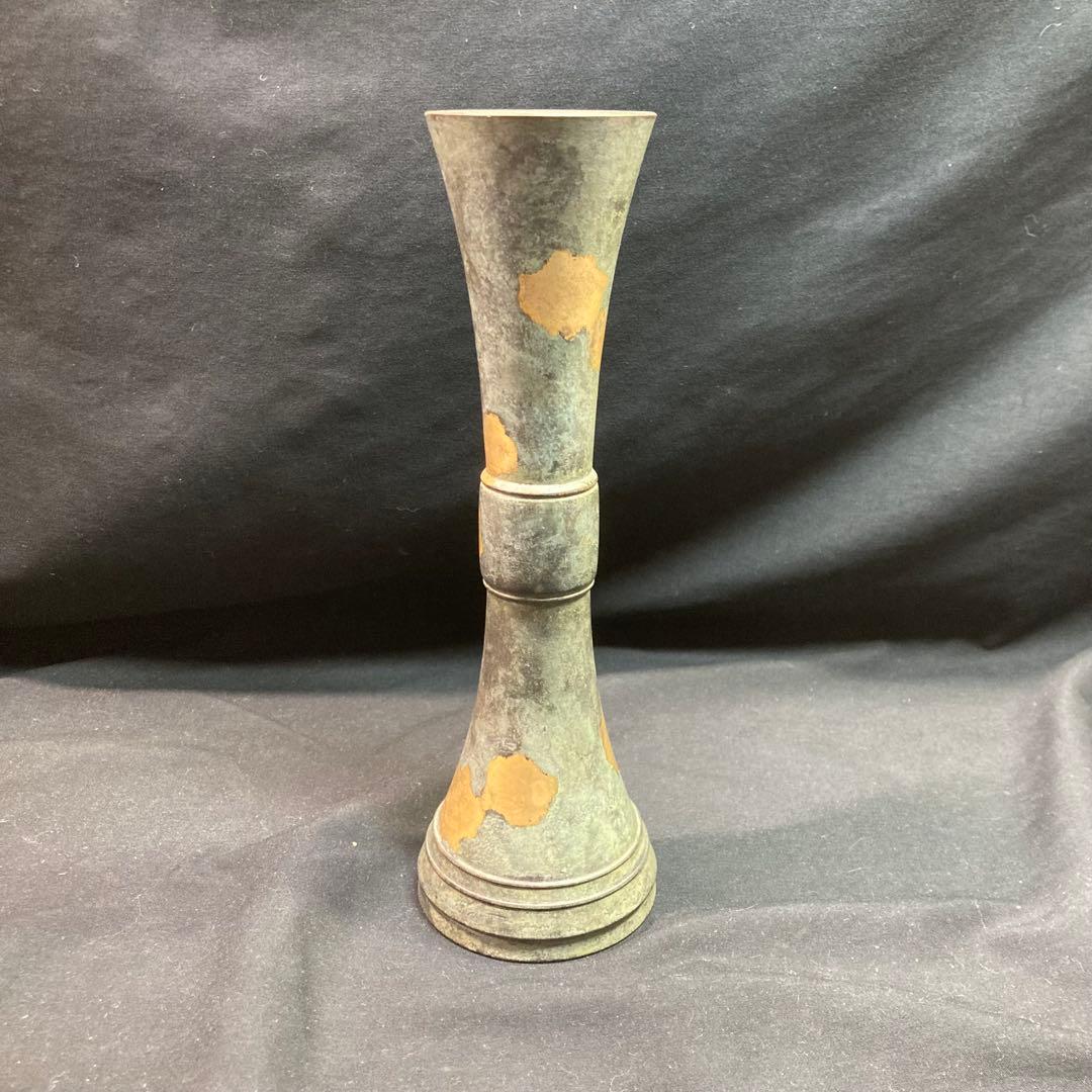 【美品】秦蔵六造 立鼓式 塗金銅花器