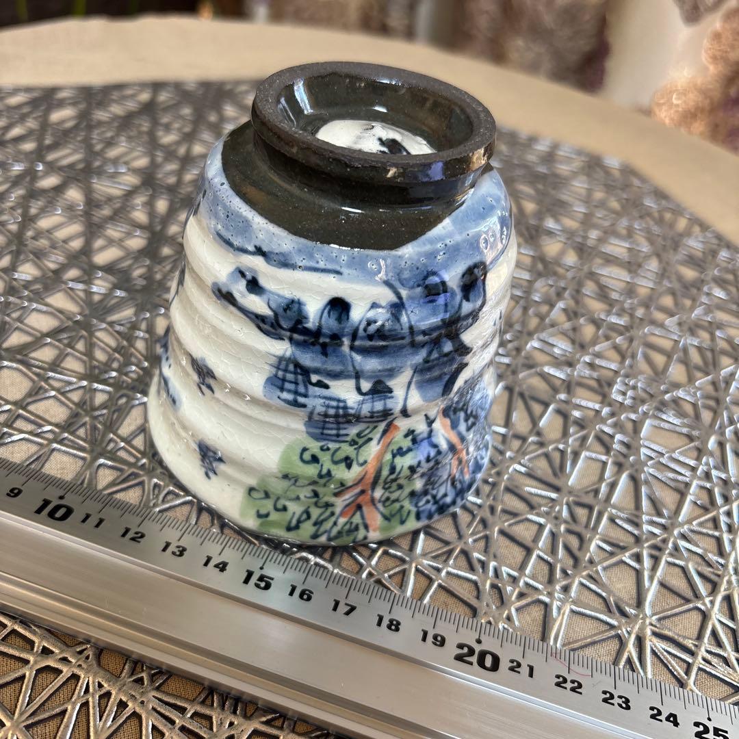 陶器の湯呑み 青と白の風景画