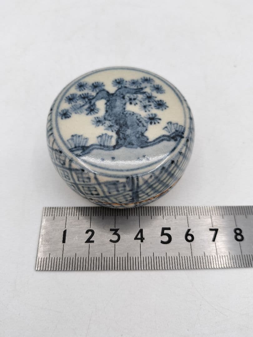 d218 老松香合 染付 加藤唐三郎 木箱 茶道具 古物
