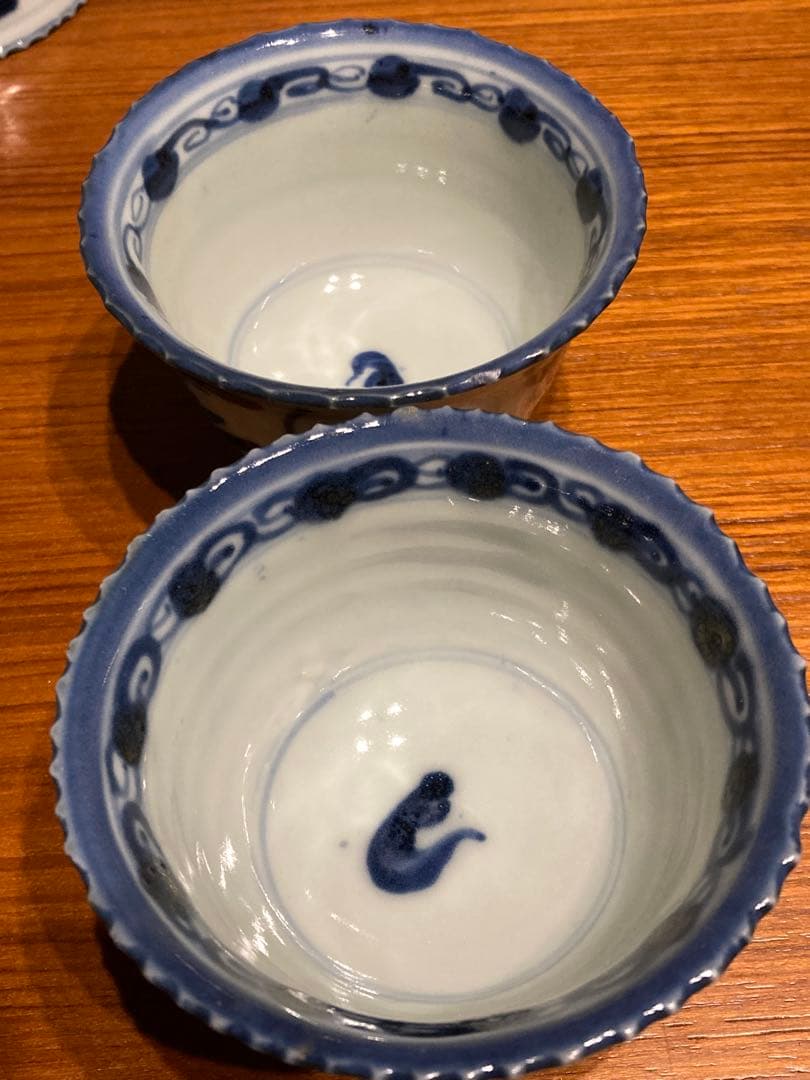 古伊万里 蕎麦猪口 7点 染付 兎 蝶