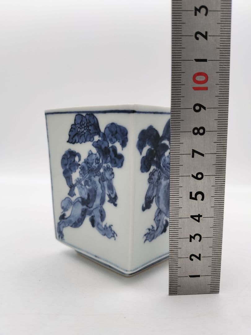 c242【新品・未使用】火入 染付 菱形 正倉院文様 田中寿宝 木箱 茶道具