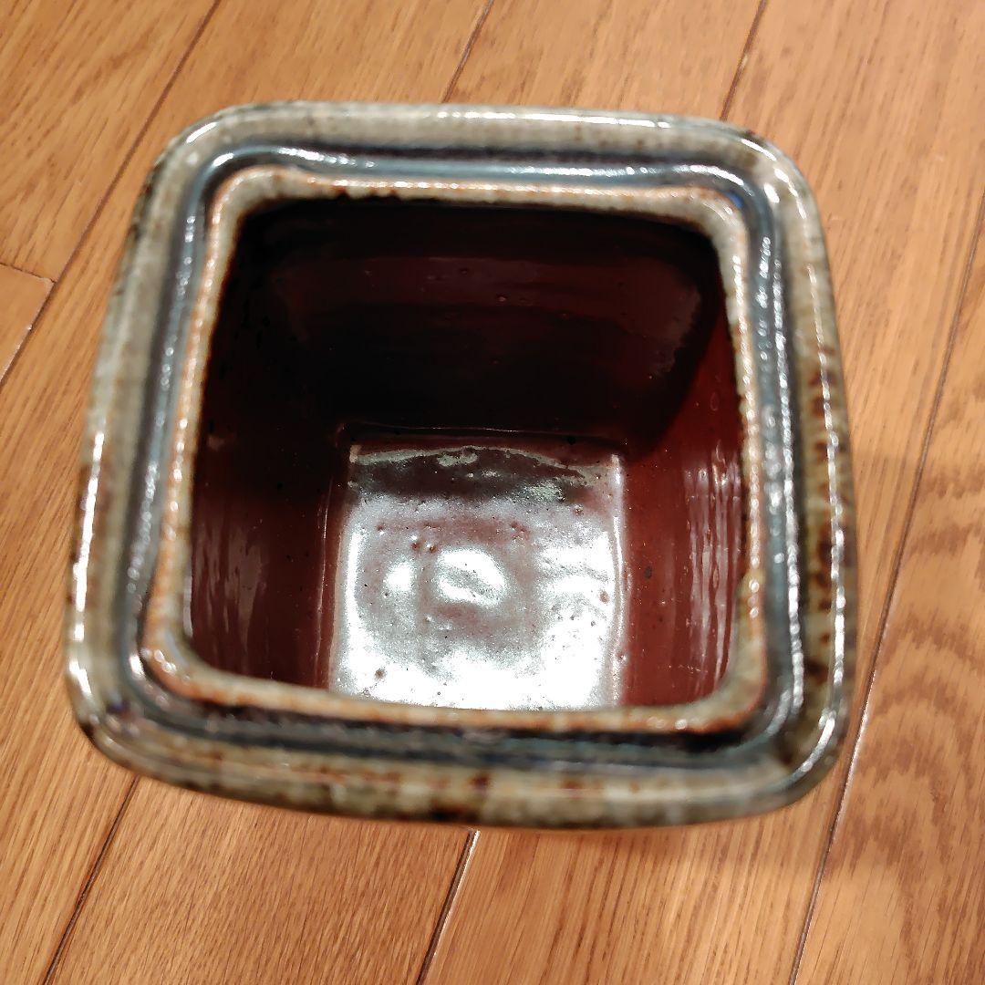 花器　筆立て　四角形陶器 　藍色