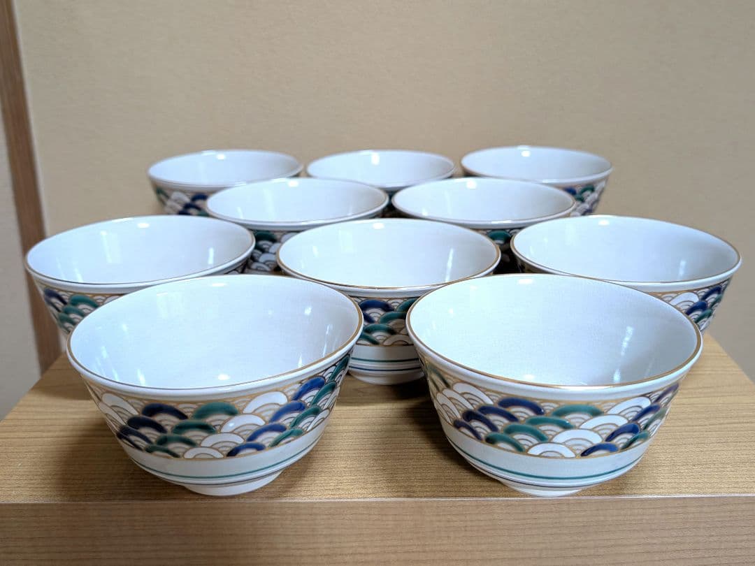 抹茶茶碗 数茶碗 10客 「青海波」 手塚桐鳳作 共箱あり