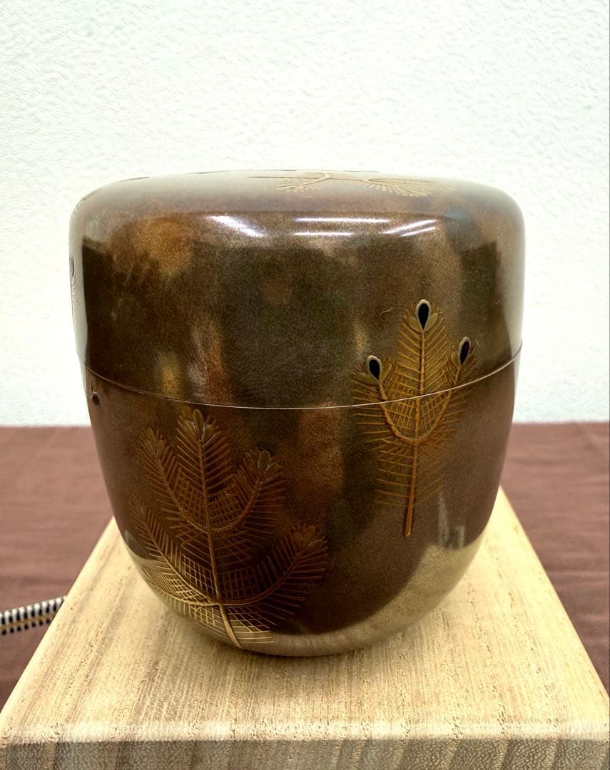 井筒鳳斉　銀地若松大棗　共箱　美品　加賀蒔絵　茶道具