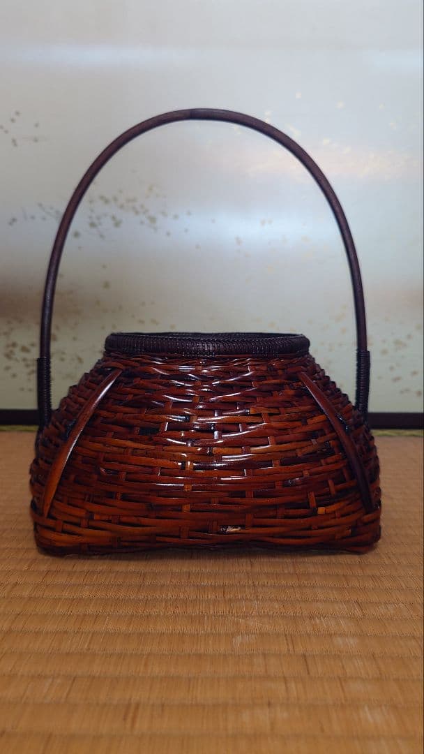 手付き花籠 竹製 花器 内容器付き [新品・未使用]