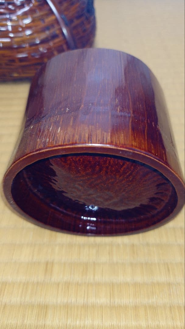手付き花籠 竹製 花器 内容器付き [新品・未使用]